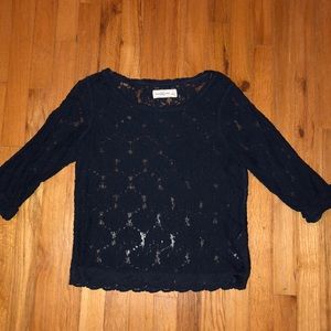 Abercrombie Lace 3-Quarter Sleeve Navy Top